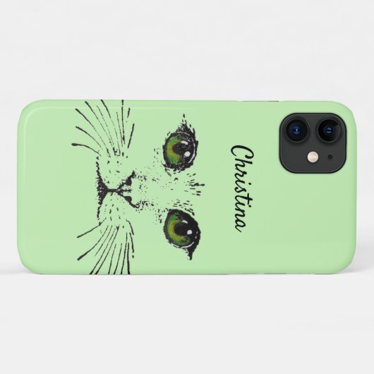 Coques Case-Mate iPhone Illustration en noir de chats Face Whiskers Vert (Dos (Horizontal))