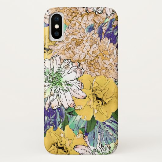 Coques Case-Mate iPhone Illustration florale à la mode jaune et verte (Dos)