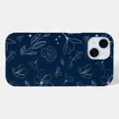Coques Case-Mate iPhone Illustration florale bleu marine moderne (Verso (horizontal))