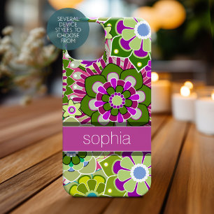 Coque Pour iPhone 15 Illustration florale colorée - rose et vert Nom
