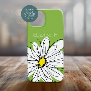 Coque iPhone 15 Pro Max Illustration florale Daisy tendance - chaux et jau