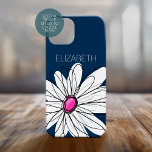 Coque Pour iPhone 15 Illustration florale de la marguerite - rose marin<br><div class="desc">Un morceau d'art zen et fantaisiste,  hipster. Vous pouvez ajouter un nom,  un monogramme ou un autre texte personnalisé. Si vous avez besoin de déplacer l'art autour,  cliquez sur le bouton personnaliser pour apporter des modifications.</div>