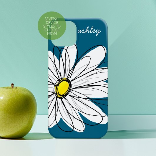 Coques Case-Mate iPhone Illustration florale de marguerite tendance - bleu
