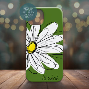 Coque iPhone 15 Mini Illustration florale de marguerite tendance - vert