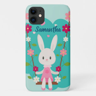 Case-Mate iPhone Case Illustration lapin fille prénom avec texte bleu