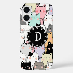 Coques iPhone 16 Illustration sans joint Chats Monogramme