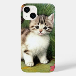 Coque Pour iPhone 14 Illustration vintage de chat avec Fleurs rouges