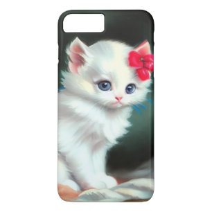 Case-Mate iPhone Case Illustration vintage de Kitten blanc avec fleurs r