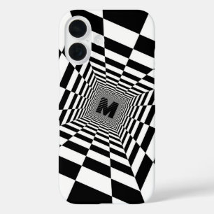 Coques iPhone 16 Illustration visuelle noire et blanche, monogramme