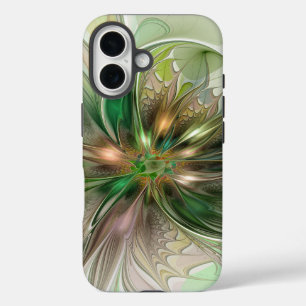 Coques iPhone 16 Imaginaire coloré Moderne Fleur Fractale Abstraite