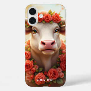 Coques iPhone 16 Plus Imaginaire Cute Jovely Cow Roses