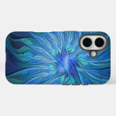 Coques Case-Mate iPhone Imaginaire Fleur Bleue Motif, Art Fractal Abstrait (Verso (horizontal))