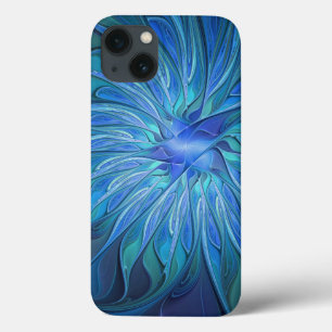 Coques Pour iPhone Imaginaire Fleur Bleue Motif, Art Fractal Abstrait