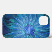 Coques Case-Mate iPhone Imaginaire Fleur Bleue Motif, Art Fractal Abstrait (Verso (horizontal))