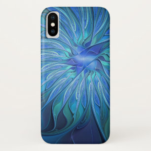 Coques Pour iPhone Imaginaire Fleur Bleue Motif, Art Fractal Abstrait