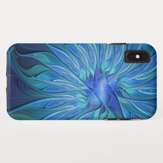 Coques Case-Mate iPhone Imaginaire Fleur Bleue Motif, Art Fractal Abstrait (Dos (Horizontal))