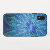 Coques Case-Mate iPhone Imaginaire Fleur Bleue Motif, Art Fractal Abstrait (Dos (Horizontal))