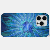 Coques Case-Mate iPhone Imaginaire Fleur Bleue Motif, Art Fractal Abstrait (Verso (horizontal))