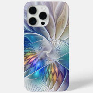 Coque iPhone 15 Pro Max Imaginaire Floral, Fleur Fractale Abstraite coloré