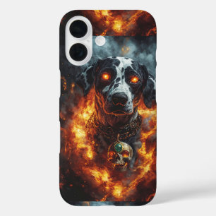 Coques iPhone 16 Imaginaire foncé chien feu avec bijoux mystique