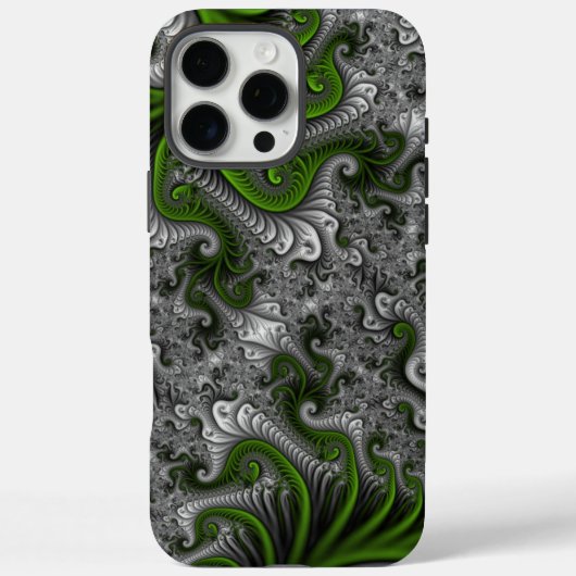 Coques Case-Mate iPhone Imaginaire Monde Vert Et Gris Art Fractal Abstrait (Verso)