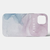 Coques Case-Mate iPhone Impression Abstraite violet délicate avec nom (Verso (horizontal))