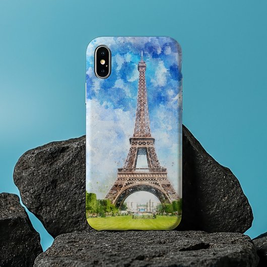 Coques Case-Mate iPhone Impression aquarelle de la Tour Eiffel sur fond de