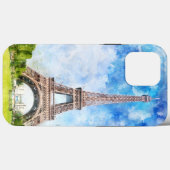 Coques Case-Mate iPhone Impression aquarelle de la Tour Eiffel sur fond de (Verso (horizontal))