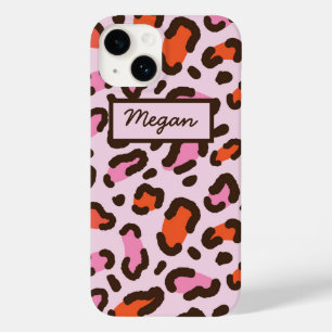 Coque Pour iPhone 14 Impression d'animal léopard rose et orange personn