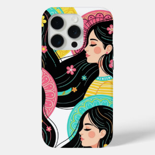 Coque iPhone 15 Pro Impression d'art d'illustration de femmes bohèmes