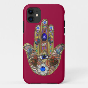 Coques Pour iPhone Impression d'art opale de cœurs de Hamsa Judaica F