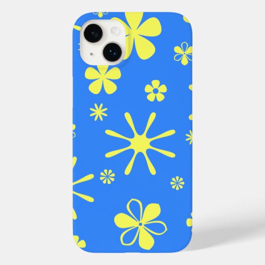 Coques Case-Mate iPhone Impression de fleurs bleu et jaune (Verso)