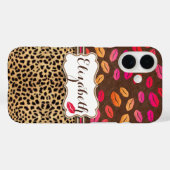 Coques Case-Mate iPhone Impression de léopard Lèvres Baisers Personnalisés (Verso (horizontal))