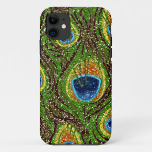 Coque iPhone 11 Impression de plumes de paon colorées RAB Rockabil