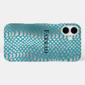 Coques Case-Mate iPhone Impression de serpent d'argent bleu turquoise (Verso (horizontal))