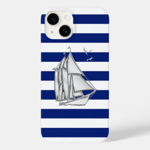 Coque Pour iPhone 14 Impression de voile Chrome sur rayures marine