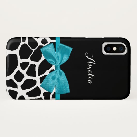 Coques Case-Mate iPhone Impression et nom de Giraffe élégante Bow Turquois (Dos (Horizontal))