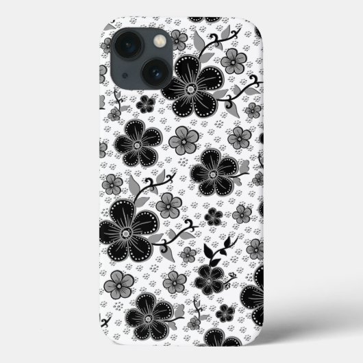Coques Case-Mate iPhone Impression florale noire et blanche (Verso)