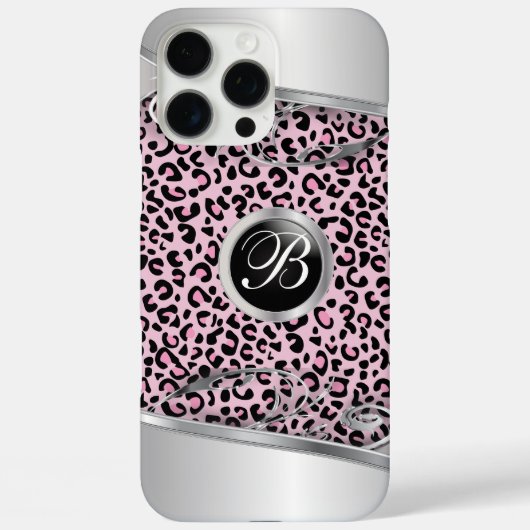 Coques Case-Mate iPhone Impression léopard et métal rose | Monogramme (Verso)