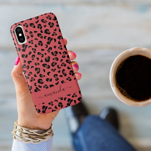 Coques Case-Mate iPhone Impression léopard rose motif de nom modifiable an
