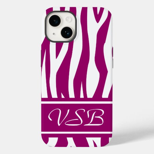 Coques Case-Mate iPhone Impression Magenta Zebra avec monogramme (Verso)