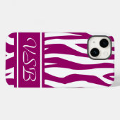 Coques Case-Mate iPhone Impression Magenta Zebra avec monogramme (Verso (horizontal))