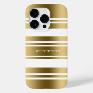 Coque Pour iPhone 14 Pro Impression Motif Simple Gold Et White Stripes