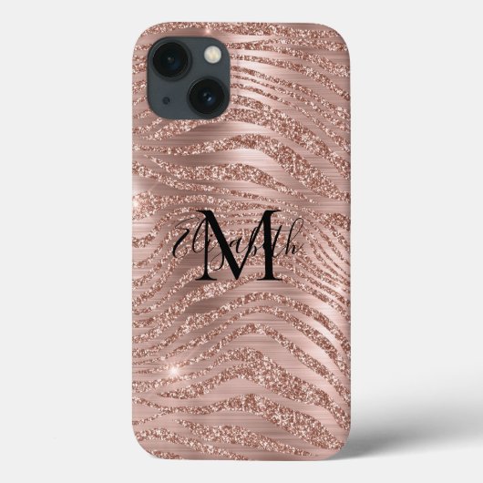 Coques Case-Mate iPhone Imprimé animal à paillettes Monogramme or rose (Verso)