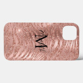 Coques Case-Mate iPhone Imprimé animal à paillettes Monogramme or rose (Verso (horizontal))