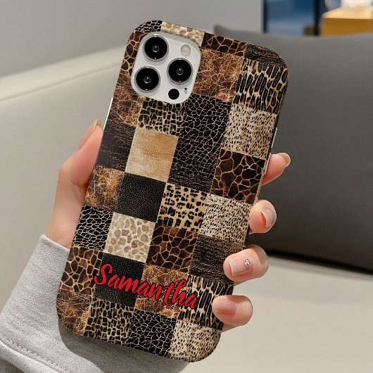 Coques Case-Mate iPhone Imprimé animal rouge chic léopard monogramme