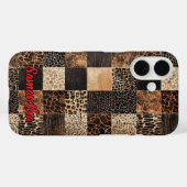 Coques Case-Mate iPhone Imprimé animal rouge chic léopard monogramme (Verso (horizontal))