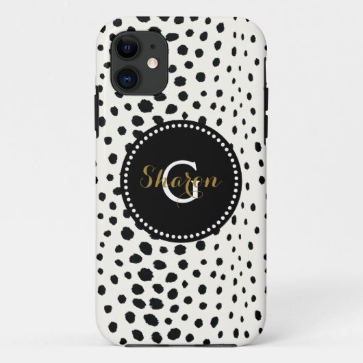 Coques Case-Mate iPhone Imprimé chic guépard noir blanc avec monogramme (Dos)