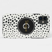 Coques Case-Mate iPhone Imprimé chic guépard noir blanc avec monogramme (Dos (Horizontal))