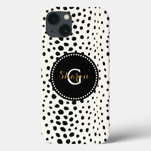 Coques Case-Mate iPhone Imprimé chic guépard noir blanc avec monogramme (Verso)